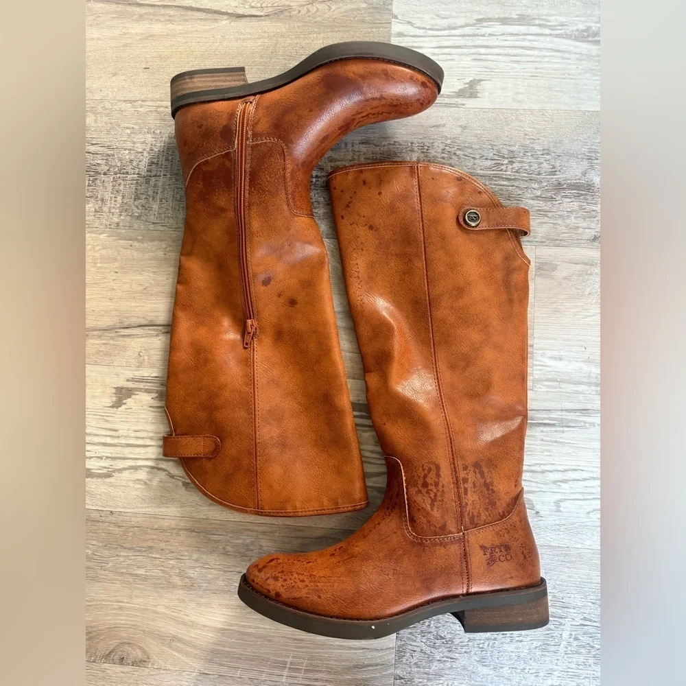 Frye & Co Kellie Button Tall Cognac Knee High Boots Size 7 1/2